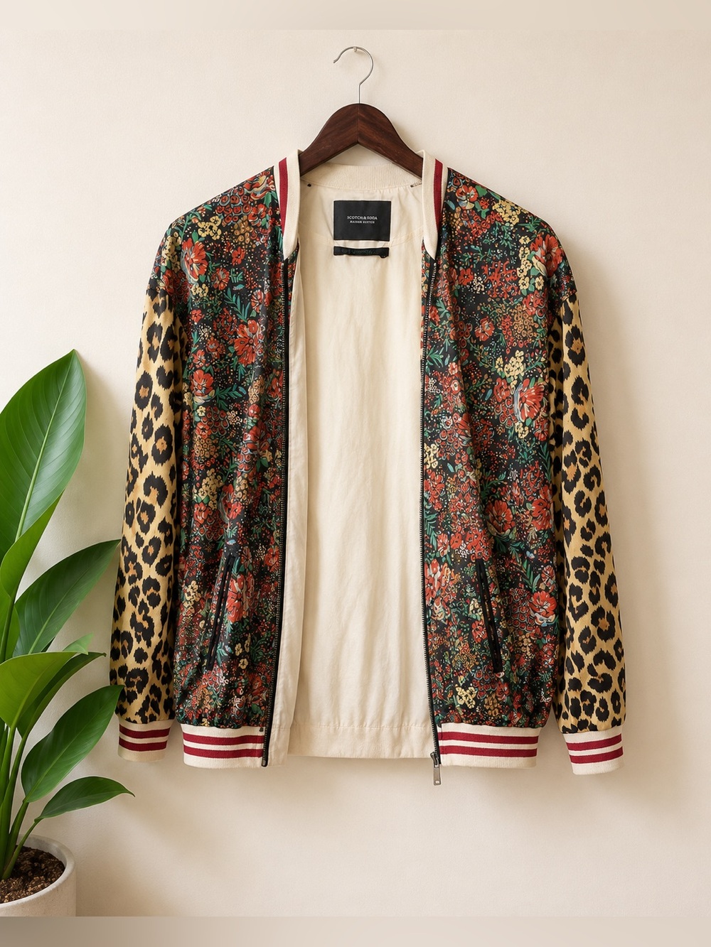Scotch & Soda Floral and Leopard Print Multicolor Bomber Jacket - Picture 5 of 7